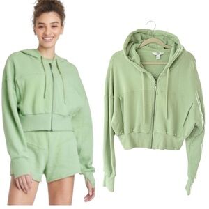 JoyLab Women's Cropped Hoodie Size Large Light Green Athletic Sport Athleisure